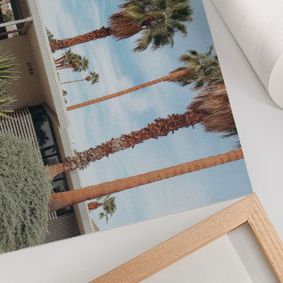 Poster kunstdruck Exotische Palmen, modernes Haus, Oldtimer