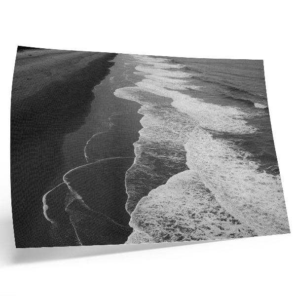 Kunstdruck poster Schwarze und weiße Wellen, weicher Sand, ruhiger Strand