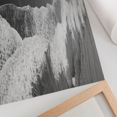 Kunstdruck poster Schwarze und weiße Wellen, weicher Sand, ruhiger Strand