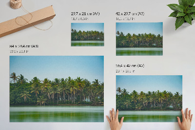 Poster kunstdruck Tropische Palmen, ruhiges Wasser, harmonischer Himmel