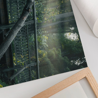 Poster kunstdruck Eine Holzbrücke inmitten von Grün und Sonnenlicht