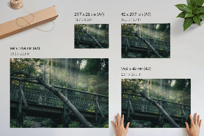 Poster kunstdruck Eine Holzbrücke inmitten von Grün und Sonnenlicht