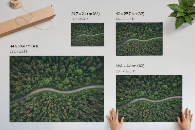 Poster kunstdruck Grüner Wald, gewundene Straße, friedliche Atmosphäre