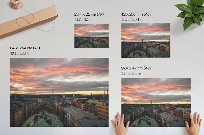 Kunstdruck poster Sonnenuntergang über dem Stadtpanorama