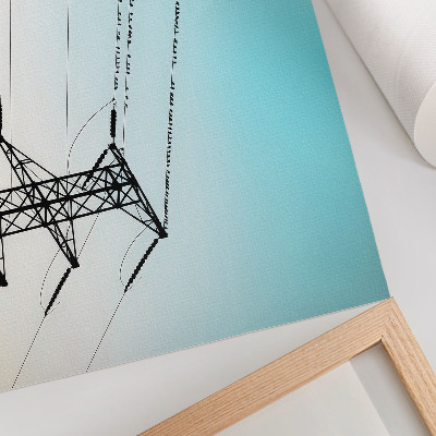 Poster Vögel auf Stromleitungen, blauer Himmel