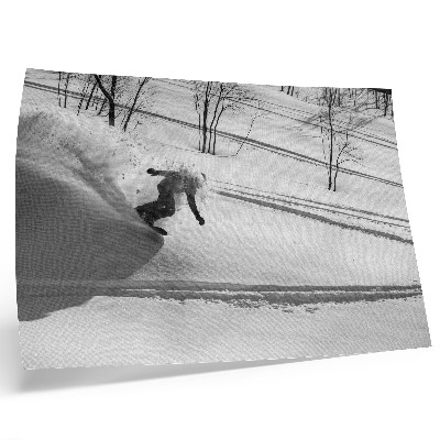 Poster kunstdruck Snowboarder in Aktion, Schnee, Bäume, Kontraste