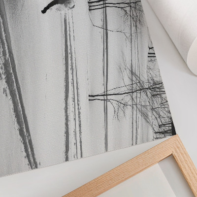 Poster kunstdruck Snowboarder in Aktion, Schnee, Bäume, Kontraste