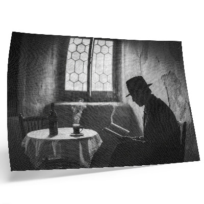Poster kunstdruck Schwarz-Weiß-Atmosphäre, Mann mit Buch, klassische Eleganz
