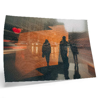 Kunstdruck poster Die Stadt am Abend, neonorange Reflexionen