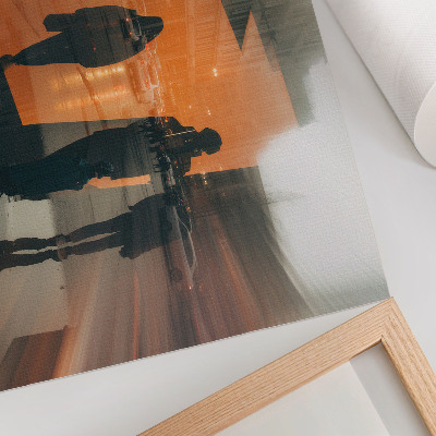 Kunstdruck poster Die Stadt am Abend, neonorange Reflexionen