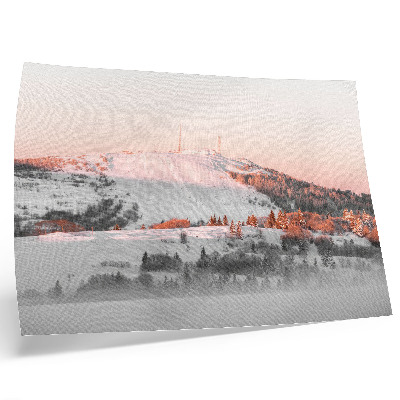 Kunstdruck poster Eine Winterlandschaft in Rosa- und Weißtönen
