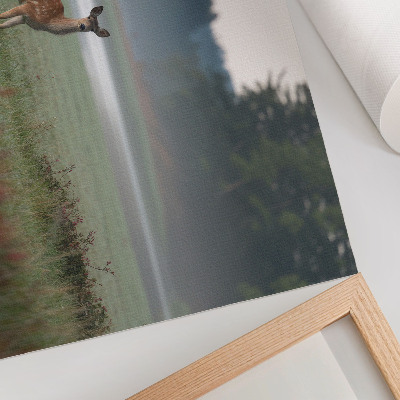 Poster kunstdruck Hirsche vor dem Hintergrund nebliger Wiesen und Wälder