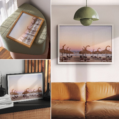Poster kunstdruck Azurblaues, ruhiges Meer, zartrosa Horizont