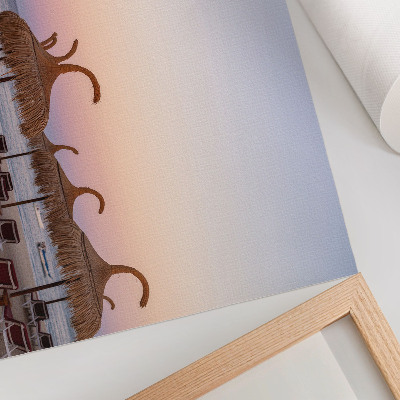 Poster kunstdruck Azurblaues, ruhiges Meer, zartrosa Horizont