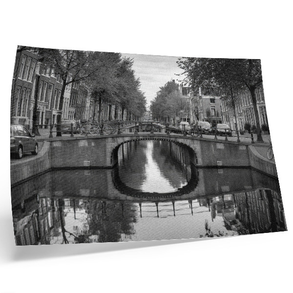 Poster kunstdruck Schwarz-weiße Brücken und Kanal-Stadtraum