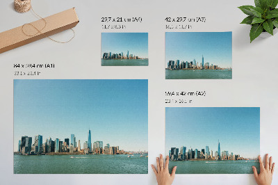 Kunstdruck poster Moderne Wolkenkratzer, blauer Himmel, viel Wasser