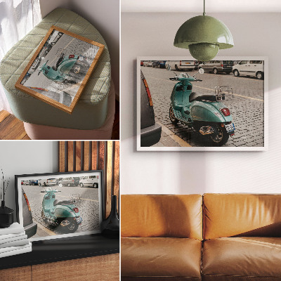 Kunstdruck poster Vintage-Roller, Kopfsteinpflasterstraße, urbaner Hintergrund