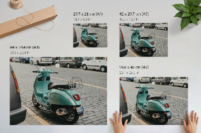 Kunstdruck poster Vintage-Roller, Kopfsteinpflasterstraße, urbaner Hintergrund