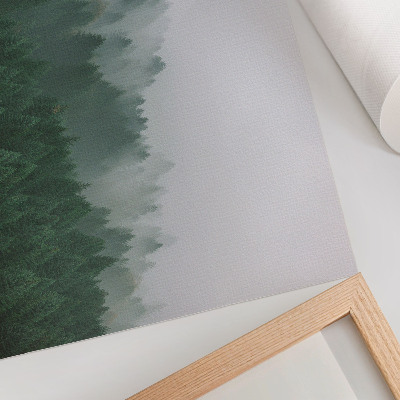 Poster Ein nebliges Panorama eines Waldes voller Grün und Grau