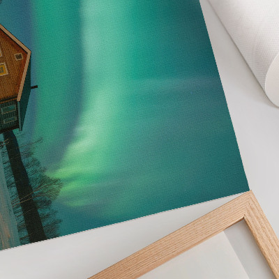 Poster Nordlichter über dem Winterhaus