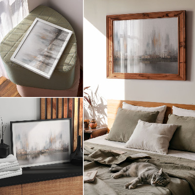 Poster kunstdruck Neblige Stadt, pastellfarbene Spiegelung der Moderne