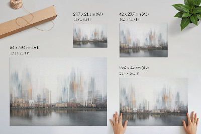 Poster kunstdruck Neblige Stadt, pastellfarbene Spiegelung der Moderne