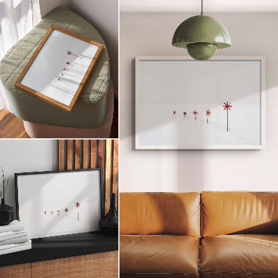 Poster kunstdruck Minimalistische Wintersterne in Weiß und Rot
