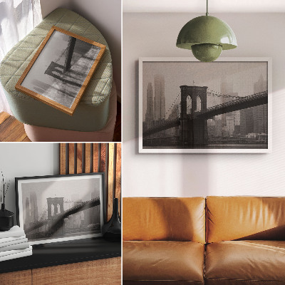 Kunstdruck poster Die Brücke und die Stadt in Grautönen, Frieden und Eleganz