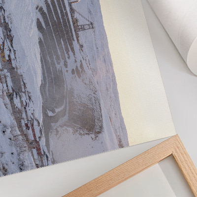 Poster Winterlandschaft mit Hügeln und einem Schornstein