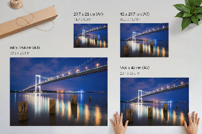 Kunstdruck poster Nachtlicht der Brücke, harmonische Wasserspiegelung, harmonisches Zusammenspiel von Brückenlicht und harmonischer Harmonie