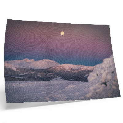 Poster kunstdruck Schneebedeckte Berge, pastellrosa Mond
