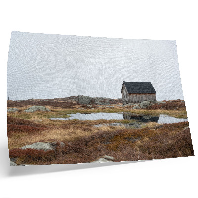 Kunstdruck poster Holzhütte, Heidelandschaft, ruhiges Wasser