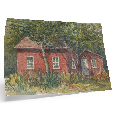 Poster kunstdruck Holzhaus, Bäume, üppiges Grün, idyllisch