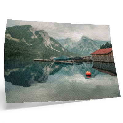Kunstdruck poster Spiegelung im Bergsee, friedliche Holzboote