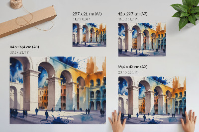 Poster kunstdruck Stadtarchitektur, Aquarellflecken, elegante Bögen