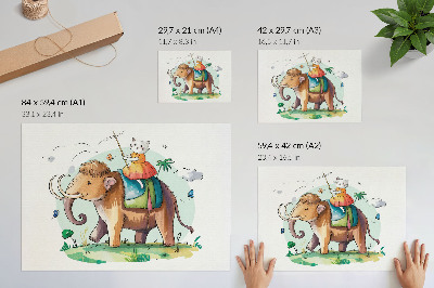 Poster Katze auf einem Mammut – Fantasie, Natur, Magie