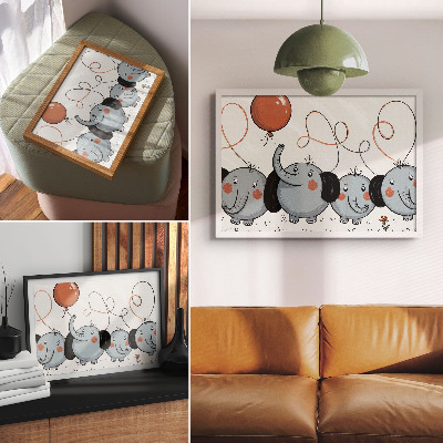 Poster kunstdruck Elefanten mit Luftballons, Sauberkeit, Spaß, Freude