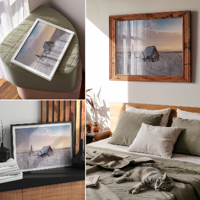 Poster kunstdruck Eine friedliche Winterlandschaft mit einer Holzkirche
