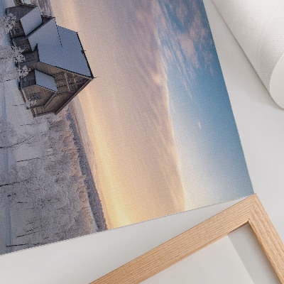 Poster kunstdruck Eine friedliche Winterlandschaft mit einer Holzkirche