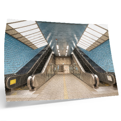 Poster Moderne Treppe mit blauen Fliesen und Symmetrie