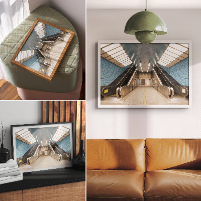 Poster Moderne Treppe mit blauen Fliesen und Symmetrie