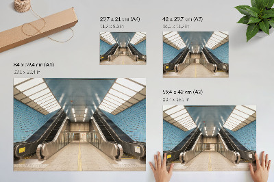 Poster Moderne Treppe mit blauen Fliesen und Symmetrie