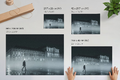 Kunstdruck poster Nachtnebel in der Stadt, monumentales Gebäude