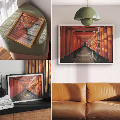 Poster Symmetrietiefe der orangefarbenen Tunnelsäulen