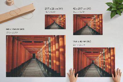 Poster Symmetrietiefe der orangefarbenen Tunnelsäulen
