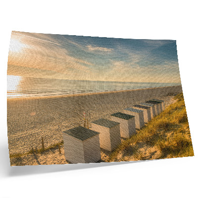 Kunstdruck poster Weiße Häuser, Meerblick, Sonnenuntergang