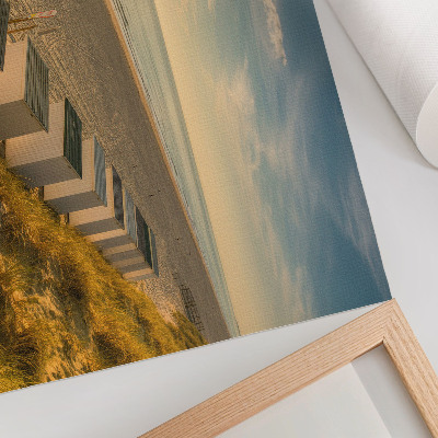 Kunstdruck poster Weiße Häuser, Meerblick, Sonnenuntergang