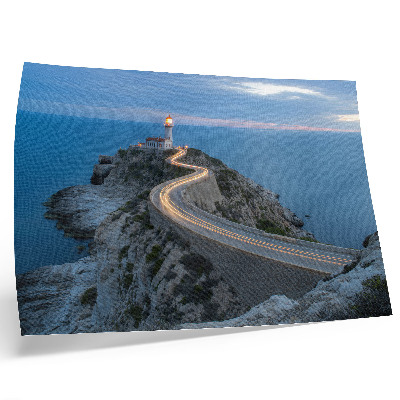 Kunstdruck poster Eine malerische Landschaft mit einer Laterne und einer gewundenen Straße bei Nacht