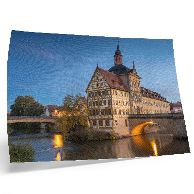 Poster Historisches Gebäude, Brücke, Wasser, blauer Himmel
