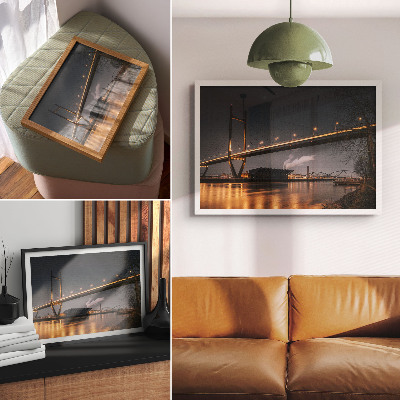 Poster kunstdruck Brücke bei Nacht, modernes Bauwerk, friedliche Atmosphäre